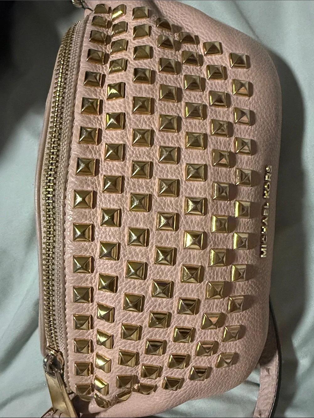 MICHAEL KORS Blush Pink Leather Crossbody with Gold Studs